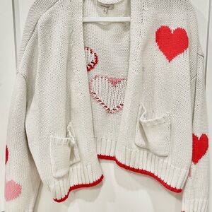 Wildfox White Cardigan with Red Heart Accents